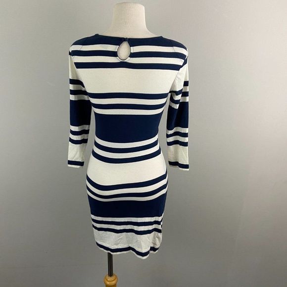 French Connection Navy and White Striped Long Sleeve Dress - Picture 4 of 8